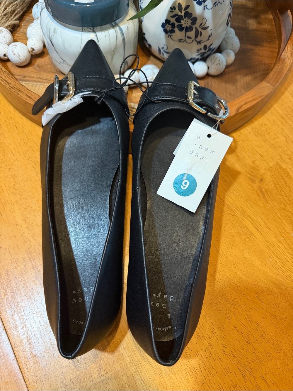 a new day Black Pointed Toe Buckle Flats